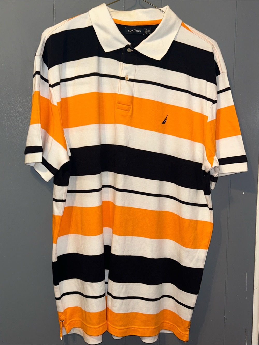 Nautica Men's Orange, Black & White Striped Polo
